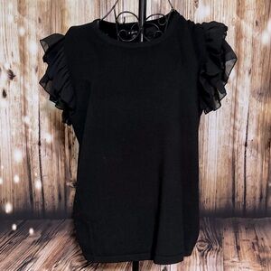 Chic Black Ruffle Sleeve Blouse